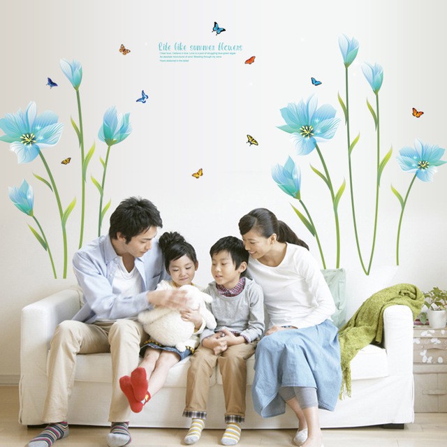 RELIZA WALL STICKER BUNGA BIRU BLUE FLOWERS STIKER DINDING SK9029