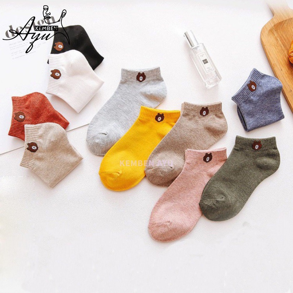 Kaos Kaki Pendek Ankle Wanita Dewasa Motif Beruang Tebal Ala Korea Kaoskaki Bear Tipis Semata Cewek Pelangi Invisible Low Socks Nibras Lucu Mini Tumit Warna Hitam Peach Pastel Kulit Angle Minion Anti Slip Kain Angkle Polos Bts Mata Halus Import Premium-5