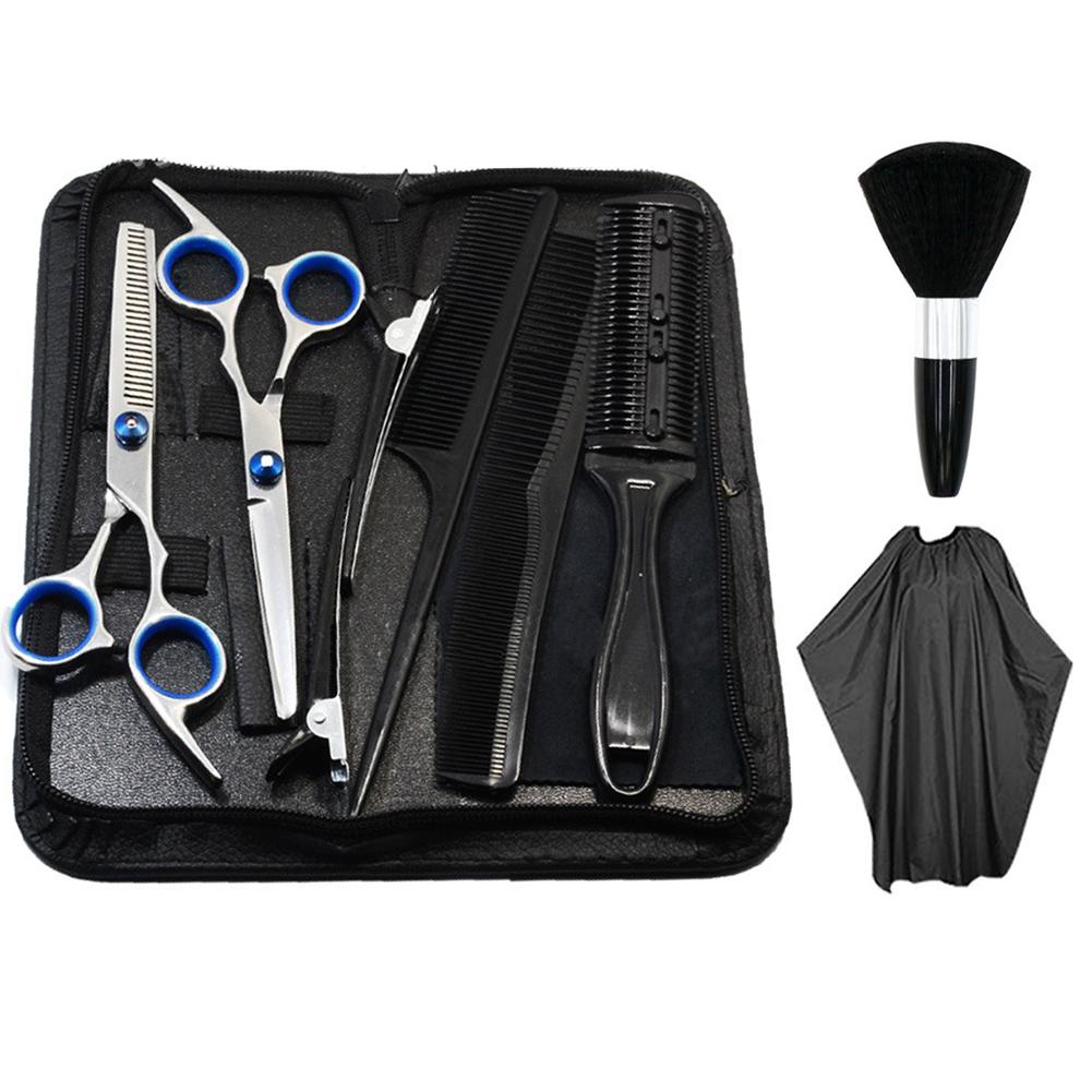 Aleekit Set Gunting Rambut + Gunting Sasak + Berbagai Sisir + Bonus Jubah Apron, Salon Profesional Set Lengkap Barber Set Komplit Barbershop Thinning Scissors Barber Hair Scissors Set Professional Hairdressing Scissors Kit Home Salon Hairdressing Hair Cut