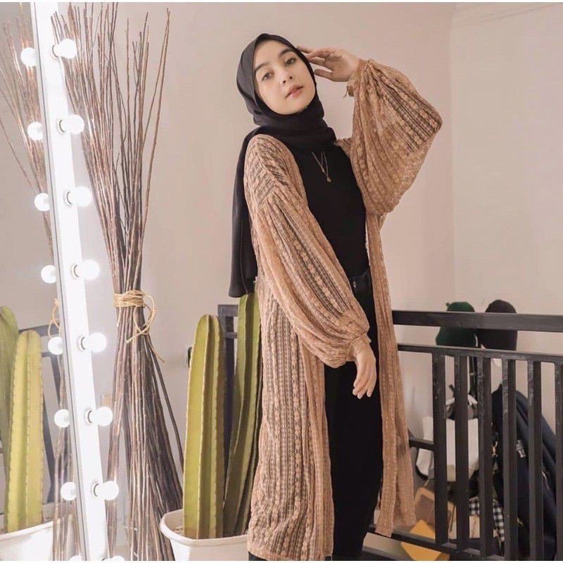 Cardigan Brokat Lengan Balon/Kardigan Burkat/Kardi Brukat/Outer Long Cardi-1