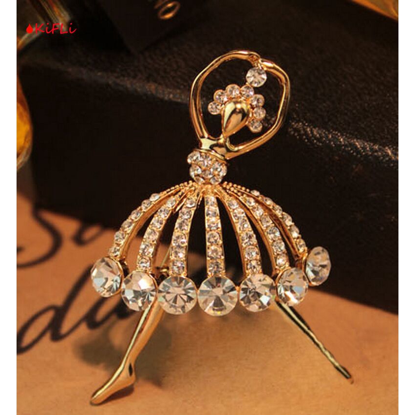 Bros Pin Bentuk,Balerina Bahan Metal,Hias Kristal,untuk Wanita