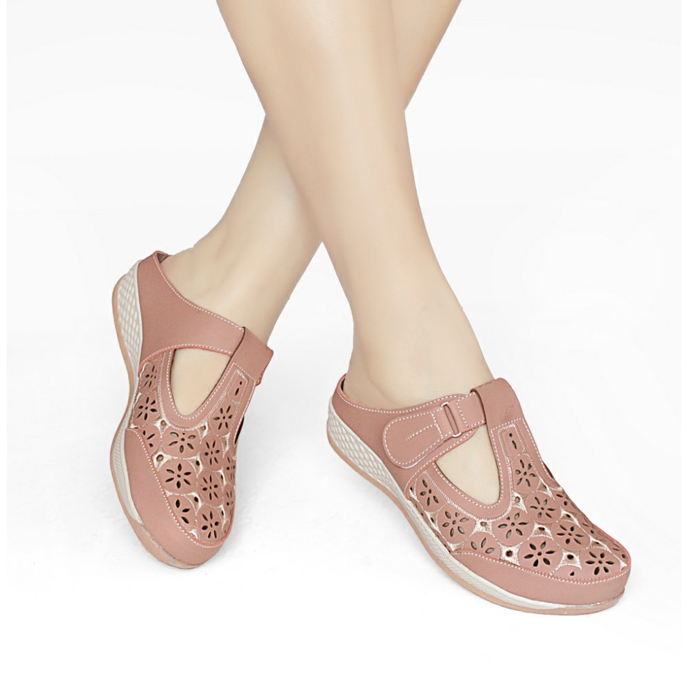 SANDAL SLOP LASER BORDIR WANITA CASUAL MULAN NCB0712-Salem