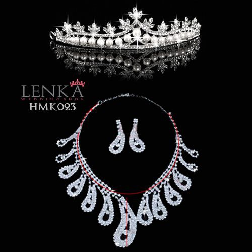 Aksesoris Pesta Wedding Modern Paket Mahkota Kalung Anting Pengantin Lenka - HMK023