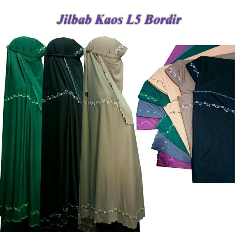 Jilbab kaos bordir cadar tali