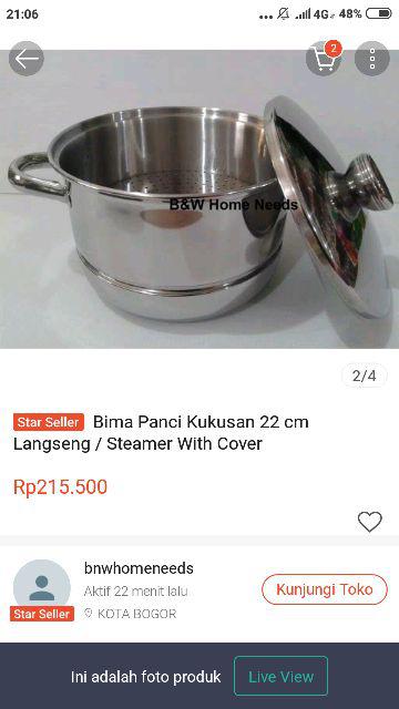 Bima Panci Kukusan 22 Cm Langseng / Steamer With Cover