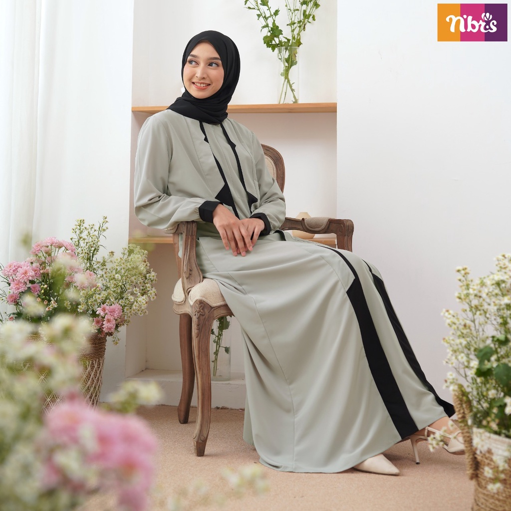 Nibras NB B89 Gamis Polos Combinasi Dua Warna Bahan Khosibo Dress Simple Model Terbaru