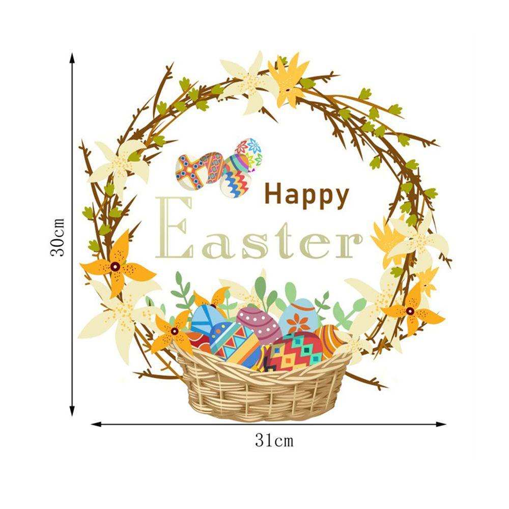 R-bunga Paskah Stiker Dinding Pesta Dekorasi Rumah Telur Kelinci Happy Easter Self Adhesive Door Sticker