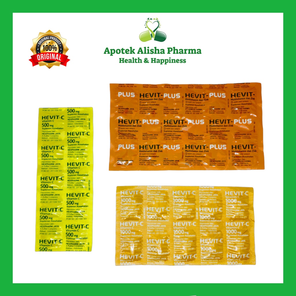 Hevit C Tablet 500/1000/Plus (Strip 10tablet) - Hevit Plus Tablet Vitamin C+Zink / Hevit-C Tablet 500 / Hefit C 1000 / Hepit C Kaplet