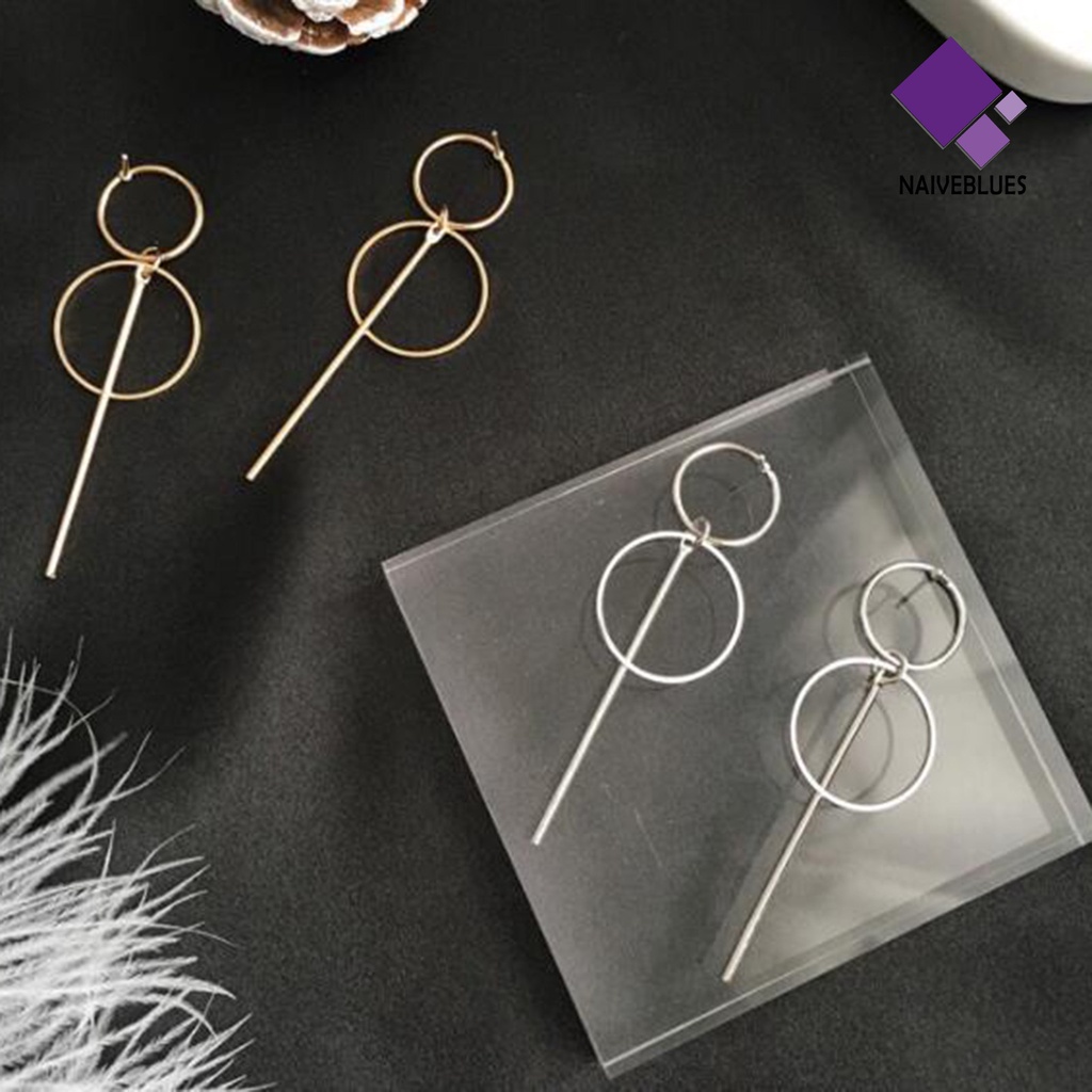 Anting Stud Tassel Panjang Geometris Ganda Bahan Alloy Untuk Wanita