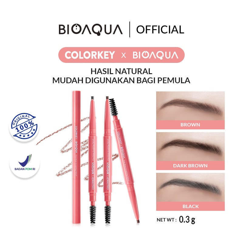 COLORKEY x BIOAQUA Fine Brow Sclupting Pencil Pensil Alis Waterproof Eyebrow Pencil Alis 3 Colours Tahan Air dan Keringat