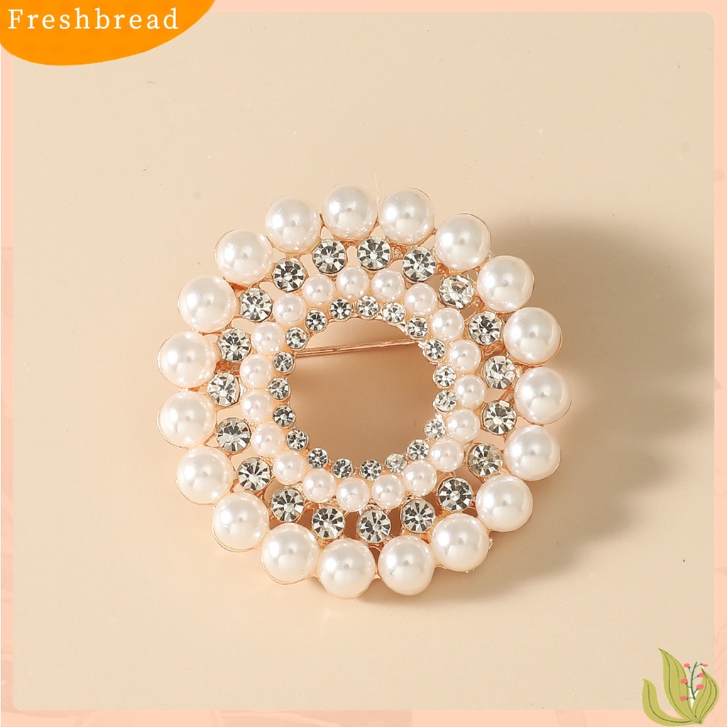 Terlaris Women Round Faux Pearl Rhinestone Decor Brooch Pin Corsage Fashion Accessory