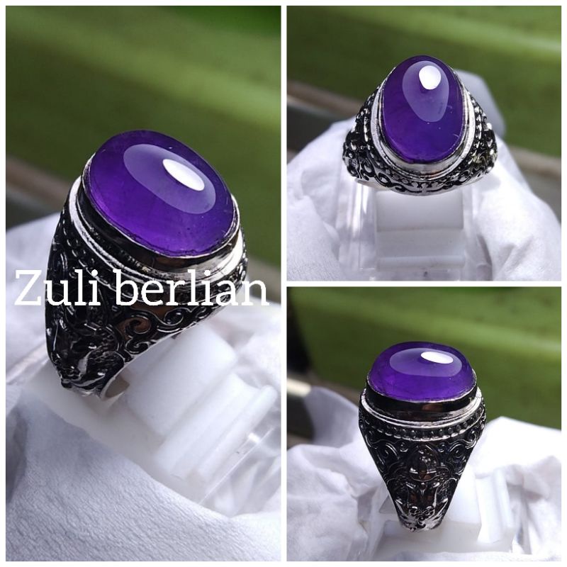 Cincin batu kecubung brazil ungu natural