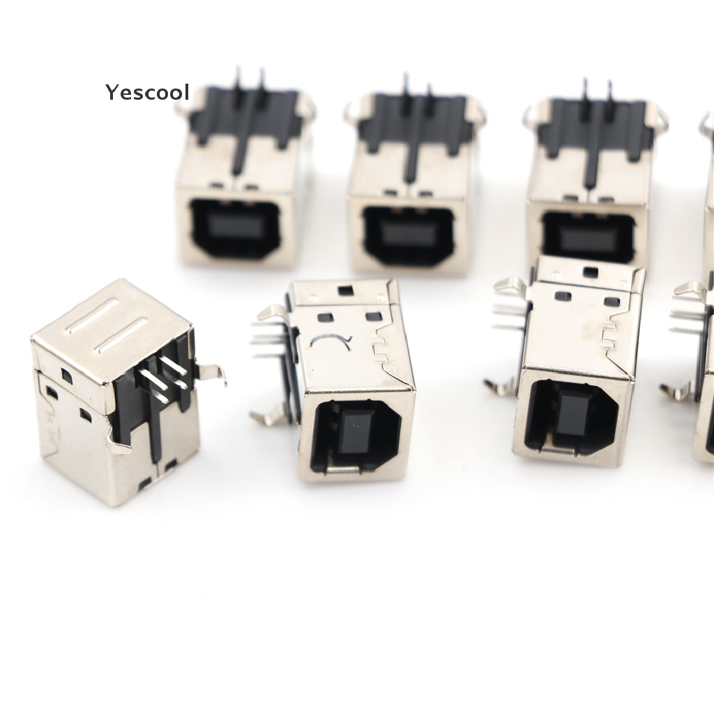 Yescool 10pcs Soket Jack DIP PCB USB Female Tipe-B Port 4-Pin Sudut Kanan