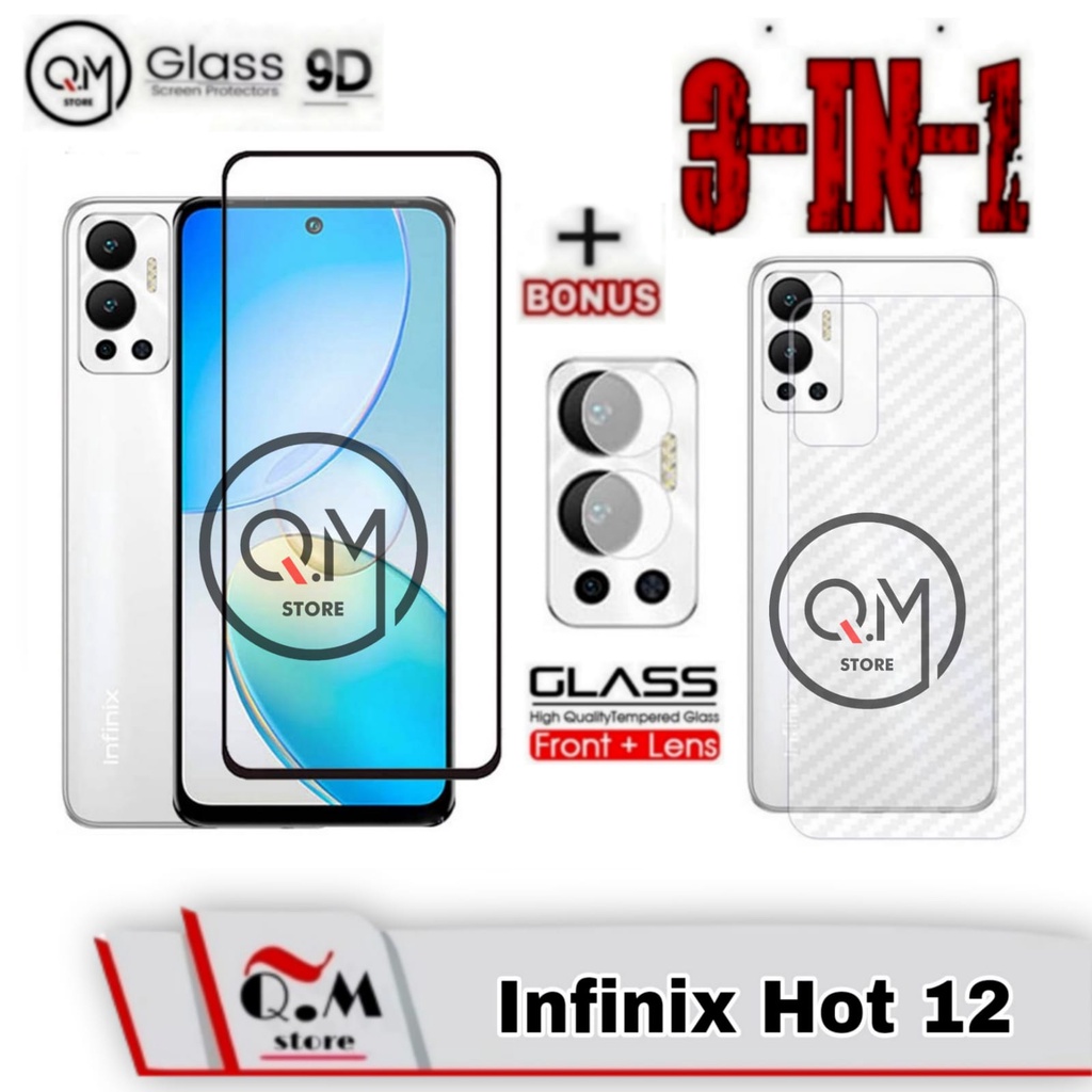 Paket 3 in1 Tempered Glass Infinix Hot 12 Play / Hot 12 / Hot 12i / 11S NFC Anti Gores Layar Screen Guard Pelindung Layar Full 9D