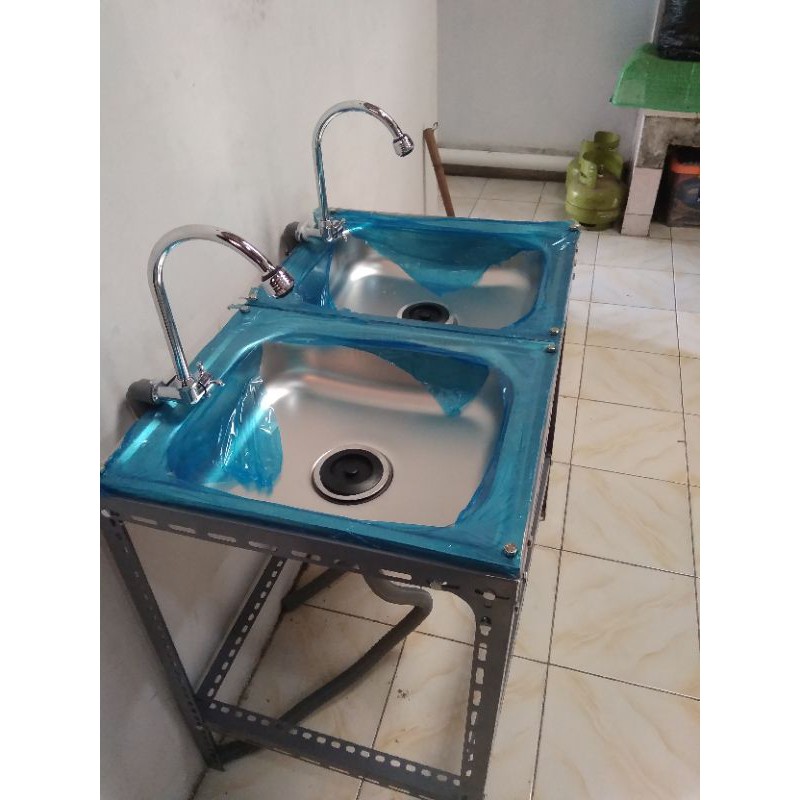 wastafel portable 2 bak cuci piring 80x50tanpa sayap