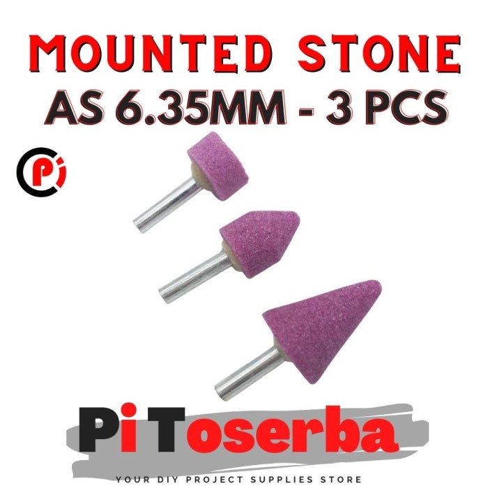 Set 3 Pcs Mounted Stone Batu Poles Grinding Abrasive AS 6.35mm