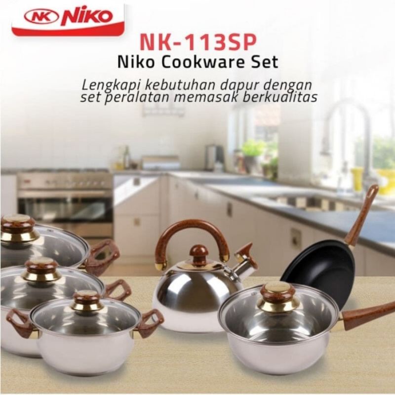 Niko Panci Set Stainless Tutup Kaca / Cookware Set NK - 1113SP