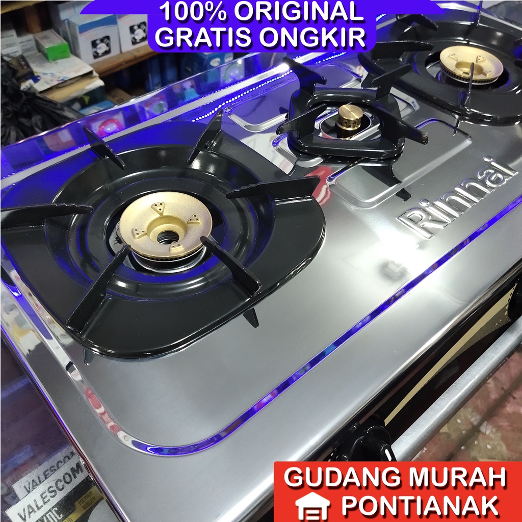 Kompor Gas Rinnai 3 Tungku api lilin Ri 603 E body lepas stainless anti karat badan rangka bisa di lepas