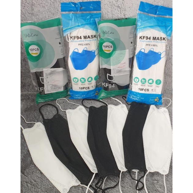 Masker KF94 Termurah isi 10 hitam putih tali senada premium