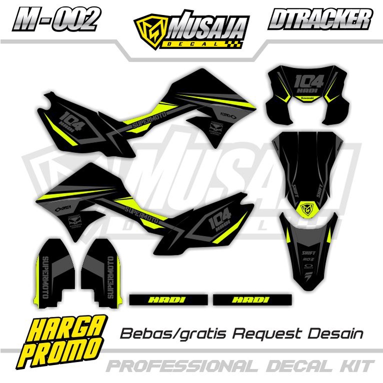 Decal stiker Dtracker 150 full body motif hitam hijau stabilo simpel