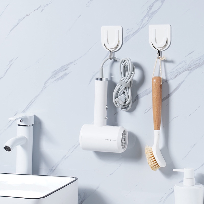 6pcs / set Kait Gantung Dinding Seamless Bentuk U Hemat Ruang Tanpa Bekas Untuk Dapur / Kamar Mandi