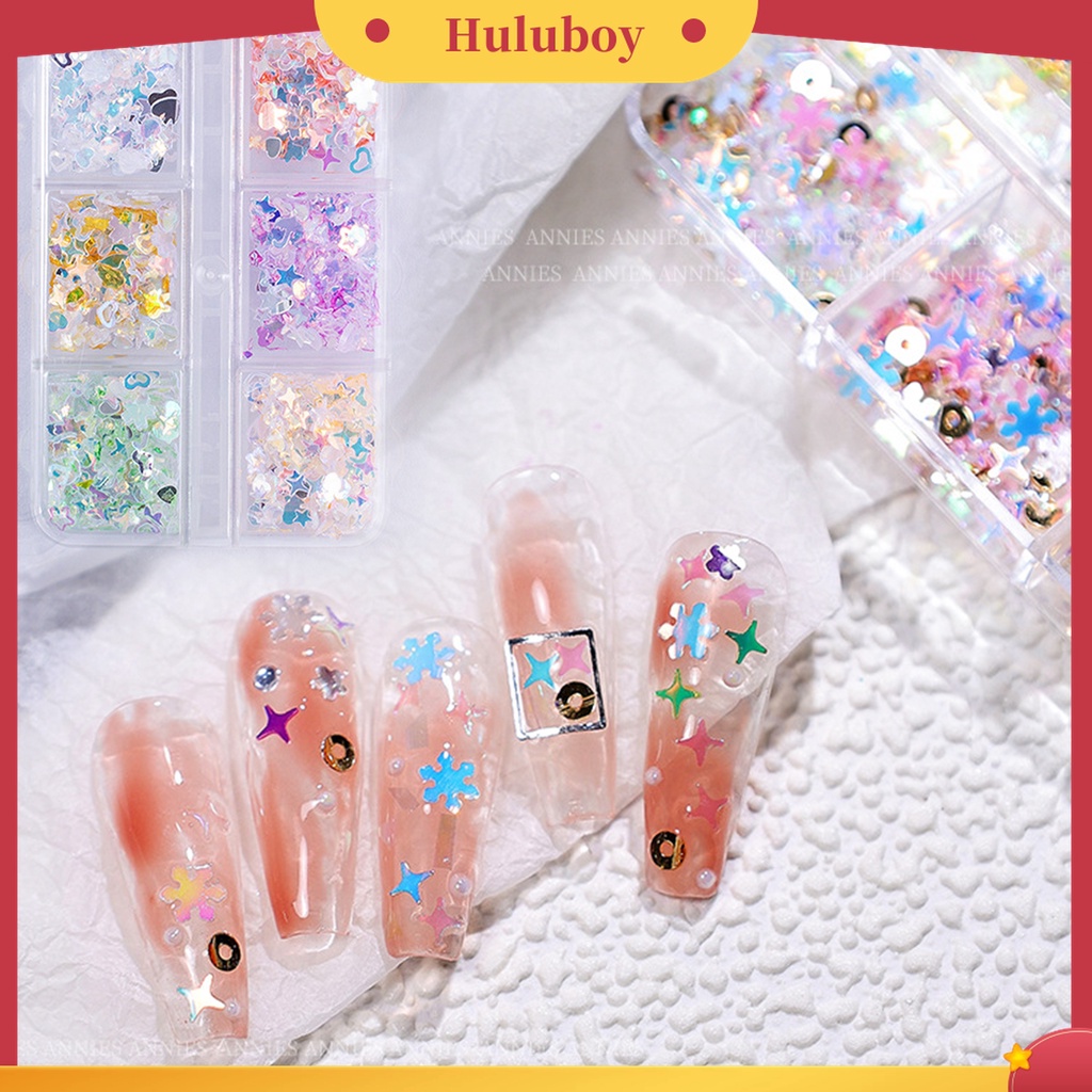 Huluboy Huluboy♡ 6 Grids / Box Berlian Imitasi Warna-Warni Gaya Jepang Untuk Dekorasi Nail Art 3D