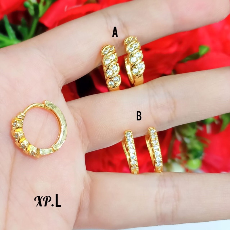 Anting TITANIUM Jepit Dewasa permata zircon perhiasan emas Korea,tidak karat *COD*