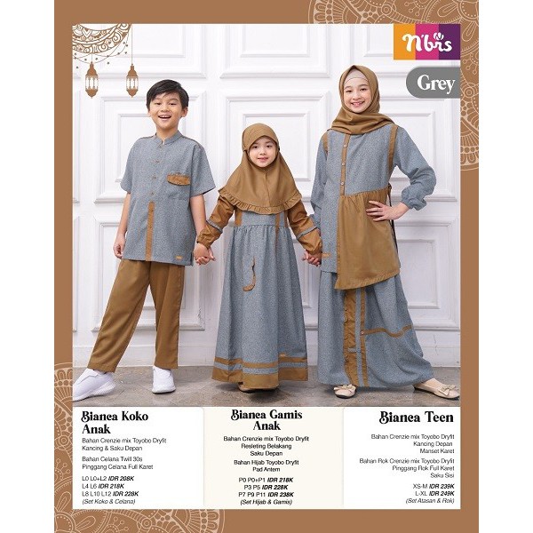 NIBRAS SARIMBIT BIANCA GREY BAHAN CRENZIE MIX TOYOBO DRYFIT BAJU LEBARAN KELUARGA BAHAGIA