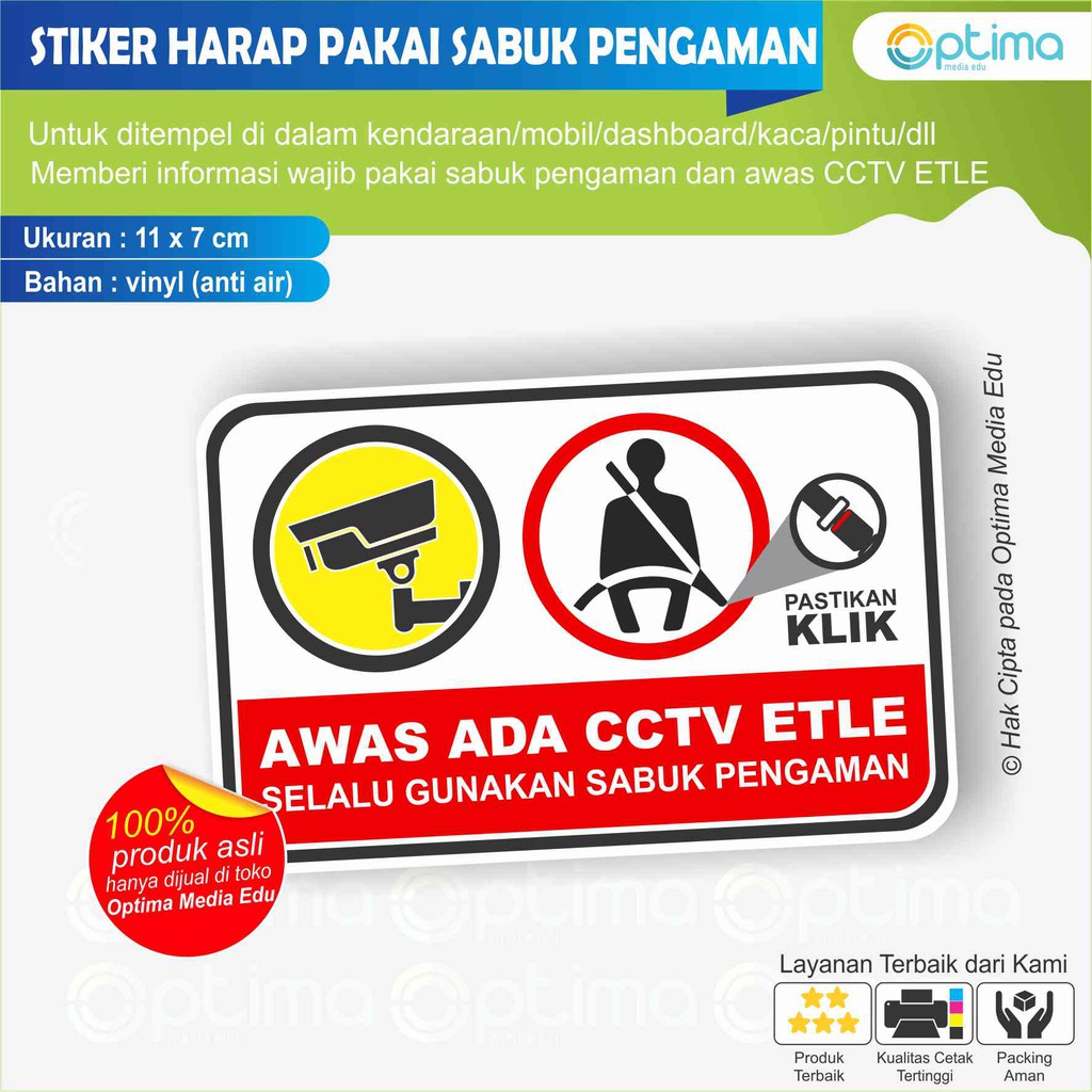 

STIKER HARAP PAKAI SABUK PENGAMAN ADA CCTV ETLE UNTUK MOBIL/TRUK PADA DASHBOARD / KACA/ DLL