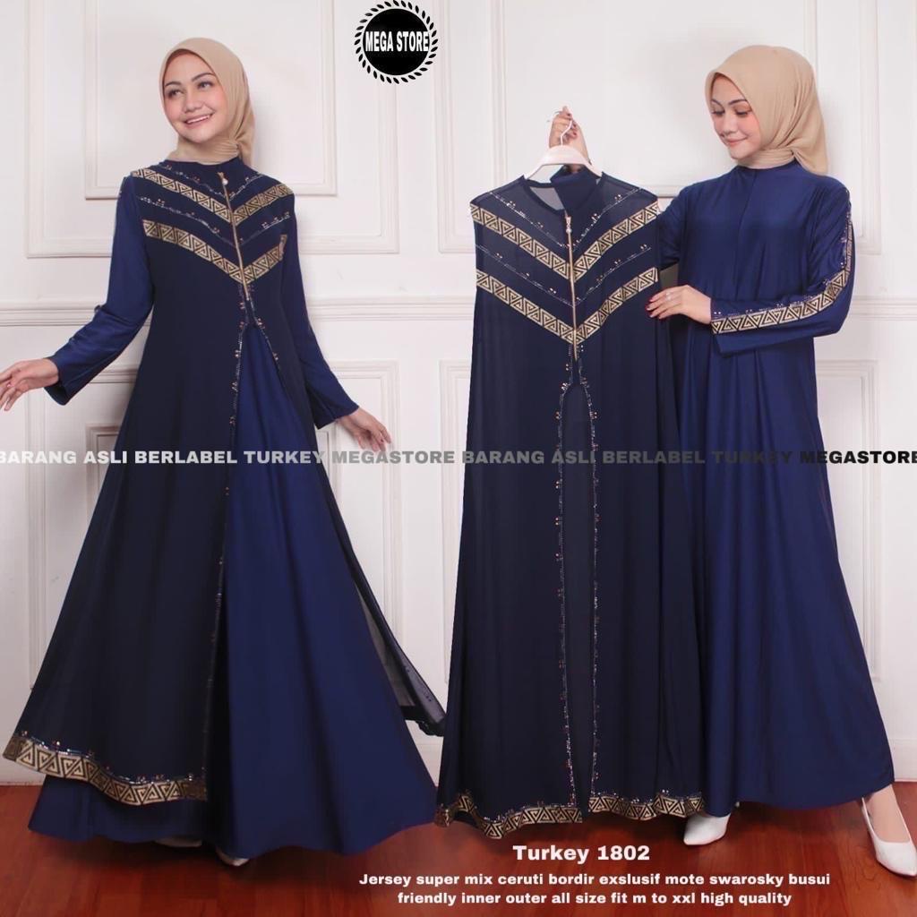 Turkey Abaya Original Asli megastore Model 1802 Gamis Jumbo kekinian Inner Outer Ceruti Jersey Premi