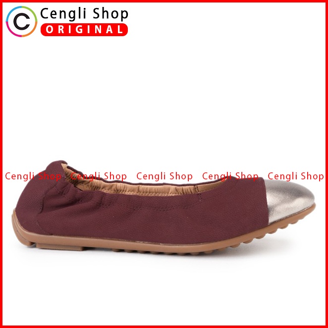 SEPATU FLAT KULIT OBERMAIN WANITA ORIGINAL TERBARU MERAH MAROON OW22