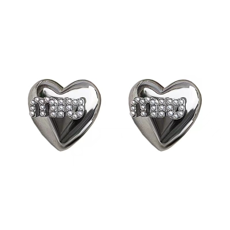 Anting 925 silver needle Desain Tulisan love Aksen Mutiara