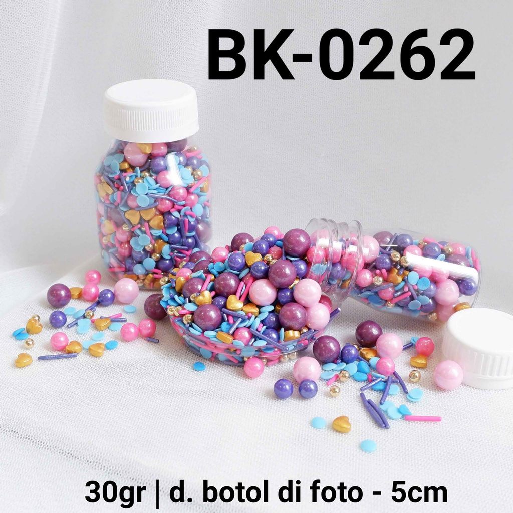 

BK-0262 YBB Sprinkles springkel 30gr mutiara ungu pink hati emas
