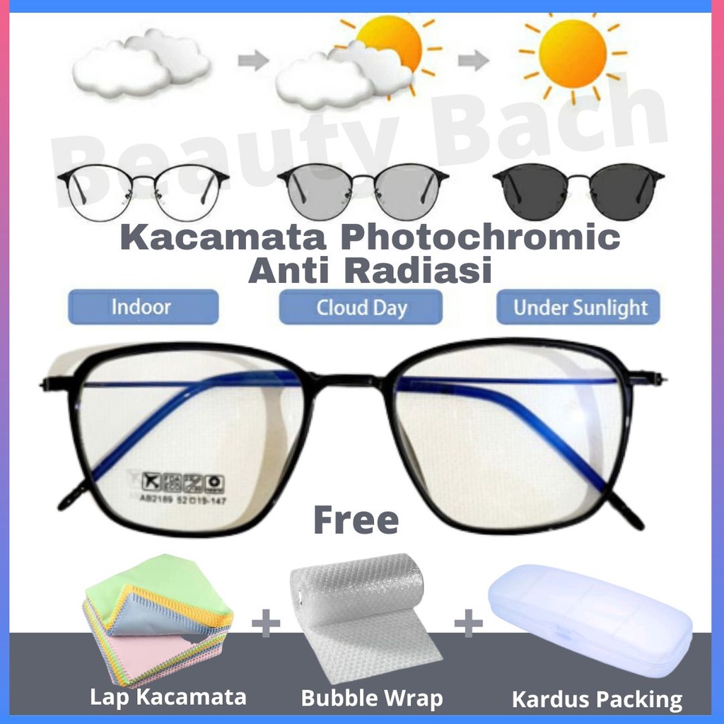 [FREE BOX + LAP] Kacamata Photocromic Korea / Anti Radiasi Free Box 2 In 1 Potokromik Model 1935