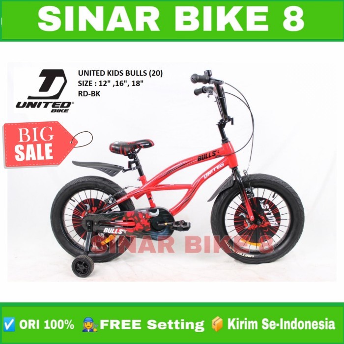 Sepeda Anak Laki Laki BMX Ukuran 12&quot; 16&quot; 18 Inch UNITED BULLS Ban Jumbo