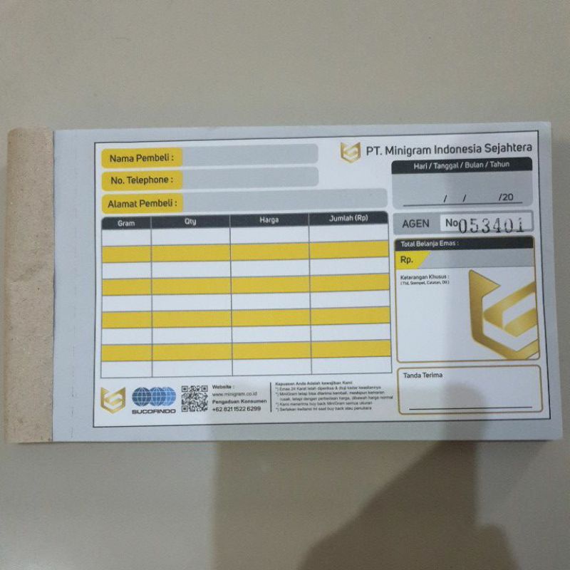 

Nota atau kwitansi resmi tambahan minigram