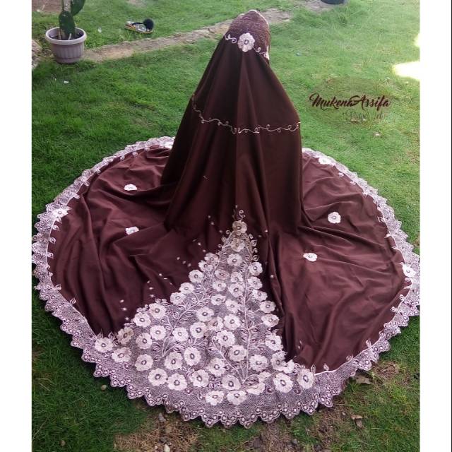 Mukena bordir bukittinggi coklat tua kombi coklat susu
