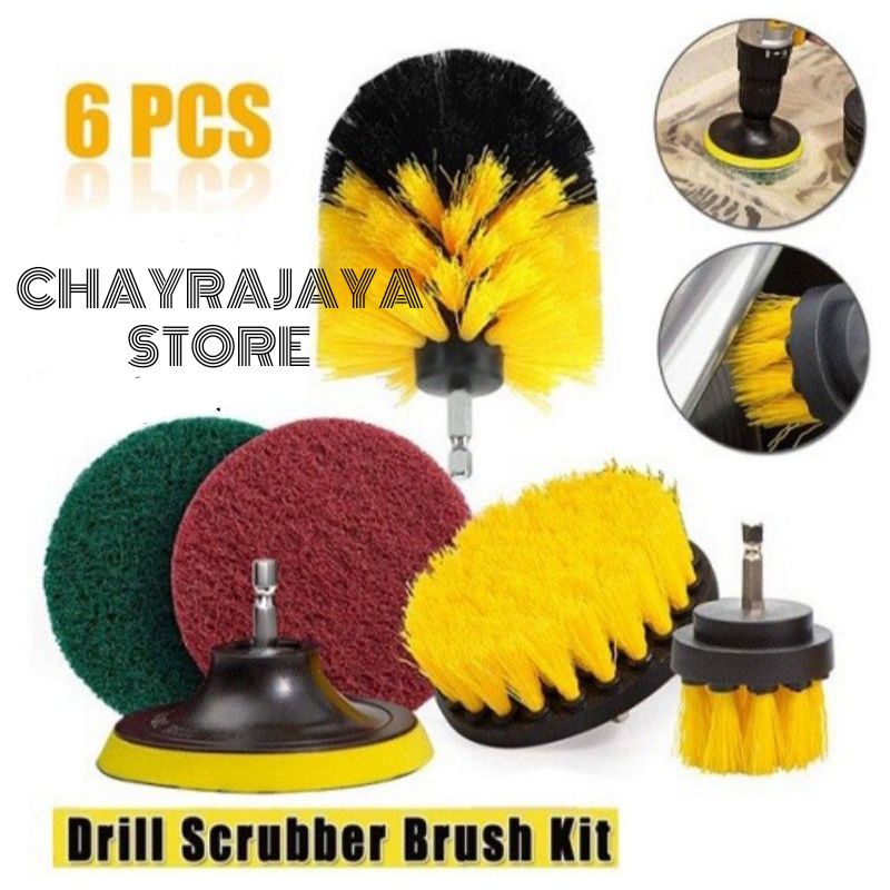 6 Pcs Kepala Sikat Bor Elektrik + Pad Busa Poles Gosok Sikat Serbaguna Sikat Sofa Sikat Karpet