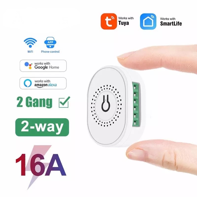 1Gang/2Gang Mini Wifi Smart Switch 2Way On-Off Breaker TMW02N-16A-W2 IOS Android