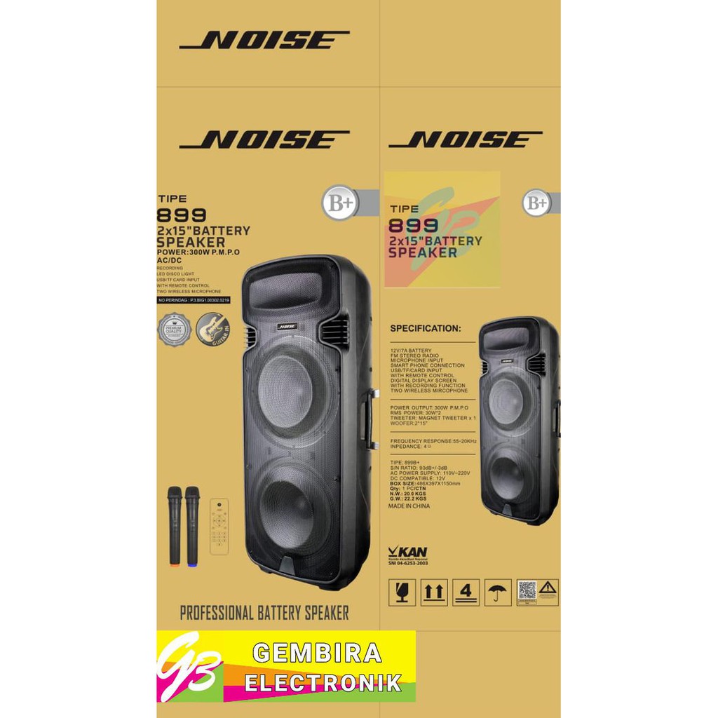 Speaker Aktif 15" Noise 899B 899 B Double Speaker Wireless Bluetooth Saharaksatria