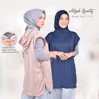Hijab Rompi Sporty Hoodie Syari / Jilbab Senam Sporty / Jilbab Instan / Baju Olahraga