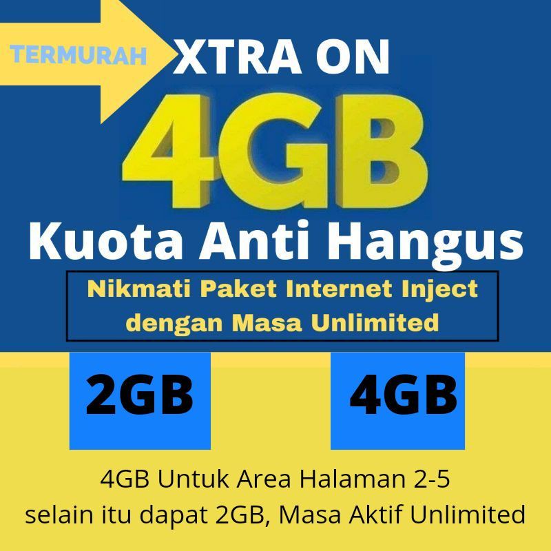 INJECT KUOTA XL XTRA ON 4GB KUOTA MASA AKTIF UNLIMITED