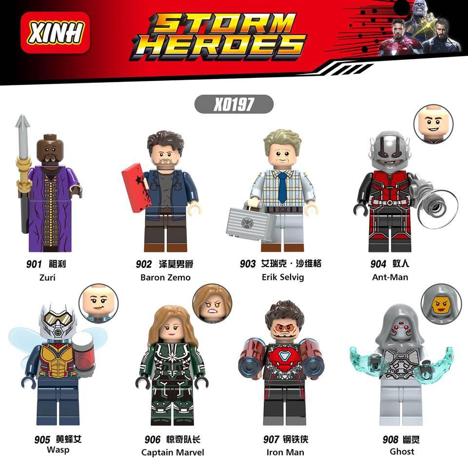 X0197 Ant Man Wasp Zuri Zemo Erik Selvig Iron Man Ghost Captain Marvel Minifigure Brick Mainan