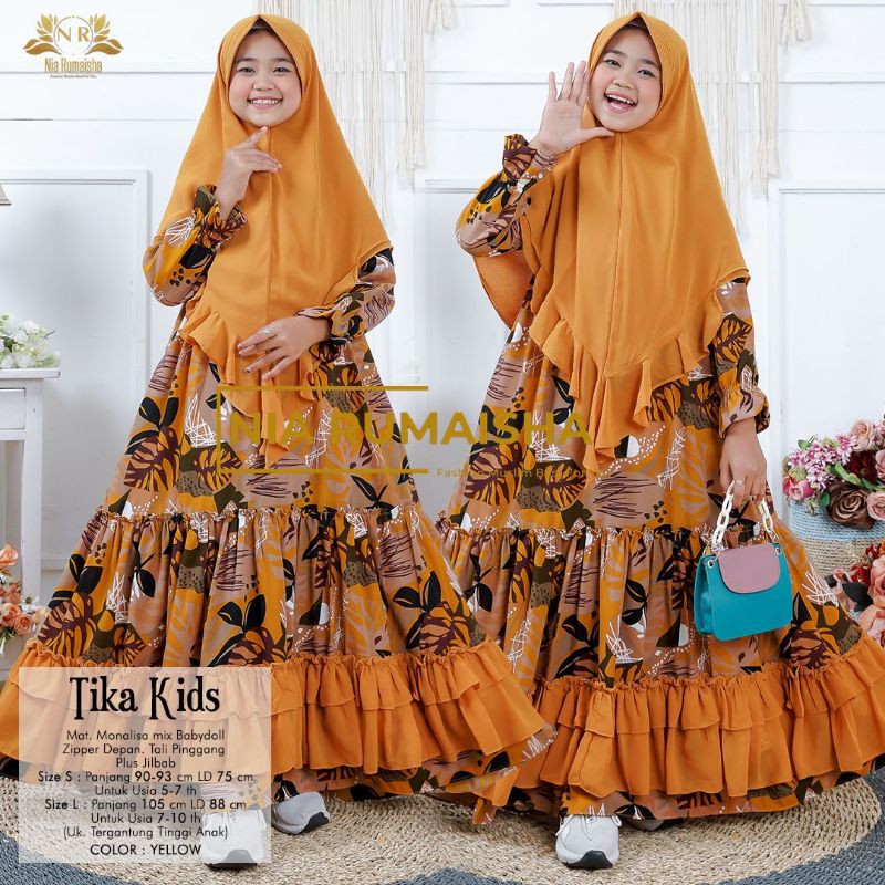 Gamis Dress Set Setelan Syari Anak Plus Jilbab Tika Kids Size S dan L
