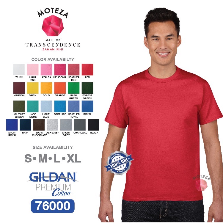 Moteza Kaos Polos Combed 24s - GILDAN Premium Cotton 76000 - WARNA (Warm)