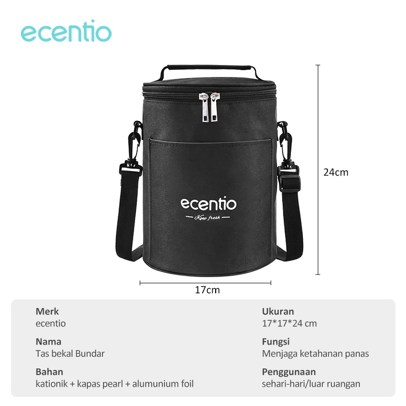 ecentio tas bekal lunch bag tempat makanan round lunch box insulation bag tote bag waterproof Insulation