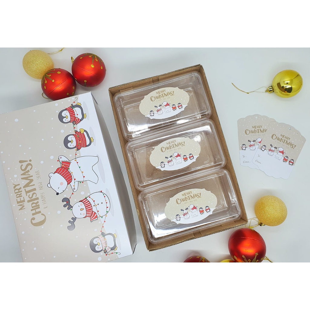 

(5 Pc) Box Natal utk Toples Hardtop Persegi FREE TAG Packaging Christmas Hampers Dus Kue Kering Kuker Cookies Nastar Cokelat