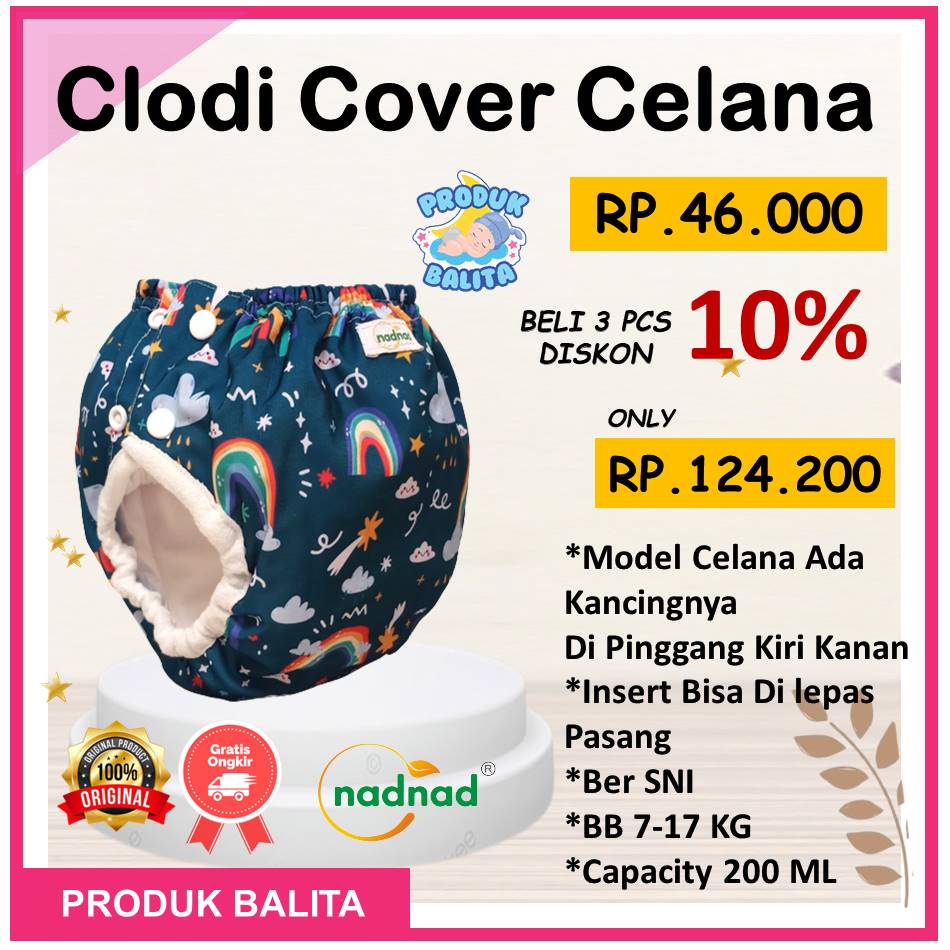 Clodi Bayi Popok Kain Cuci Ulang Nadnad Clodi Cover Perekat BB 3-11 Kg Celana BB 7-17 Kg Terlaris