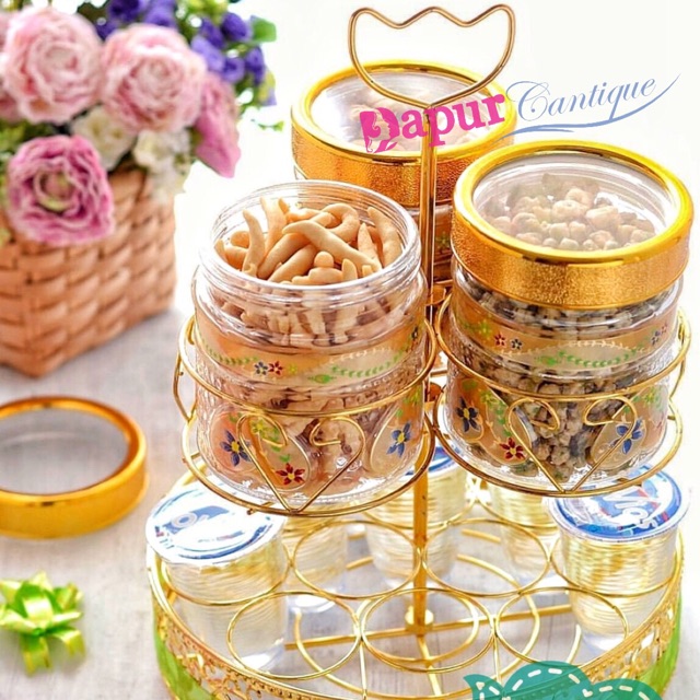 Toples Vicenza isi 3 + Rak Aqua / Glass Candy Jar with Rack GA3