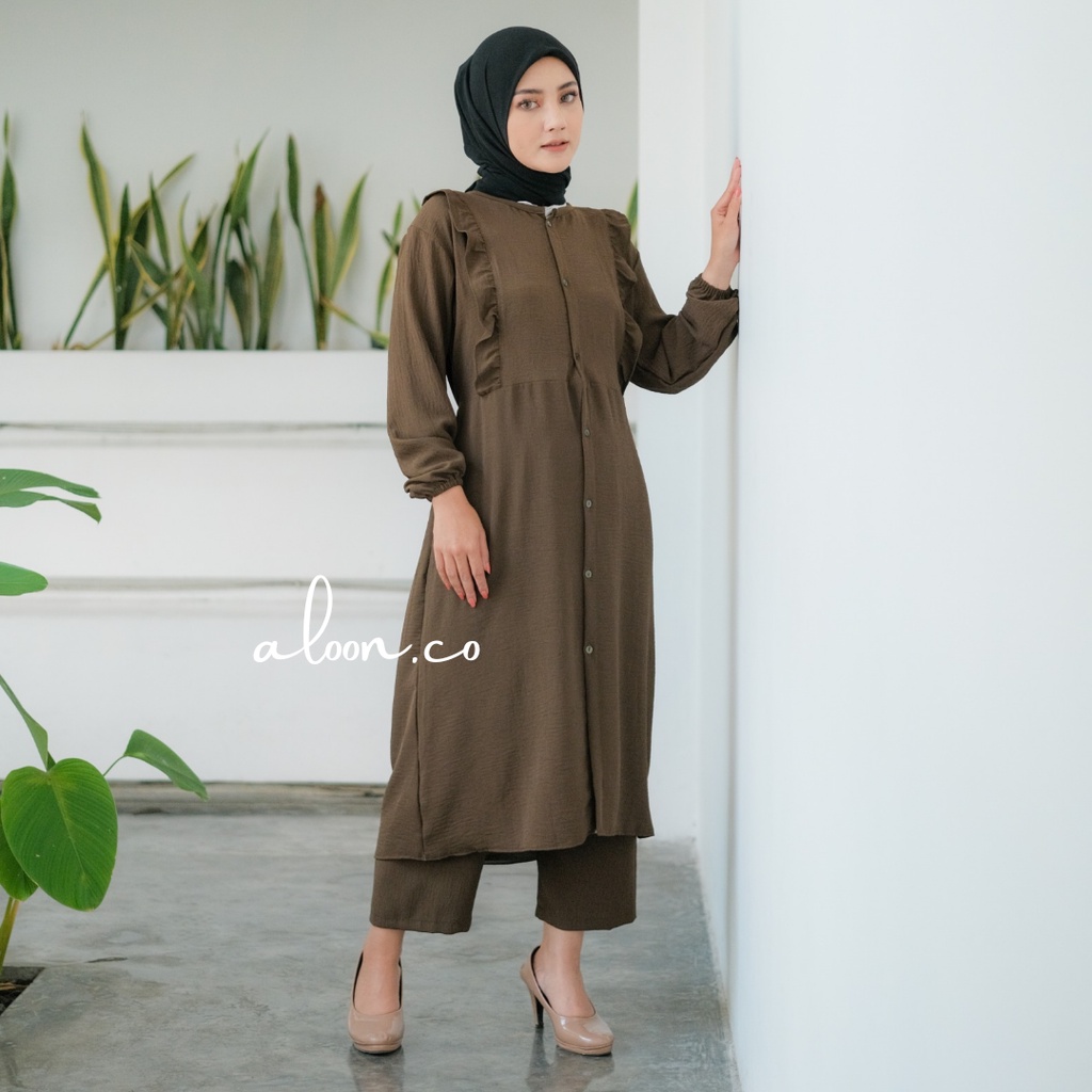 Farrania One Set Tunik Wanita Bahan Crinkle Airflow Busui Friendly – Baju Satu Setelan Wanita